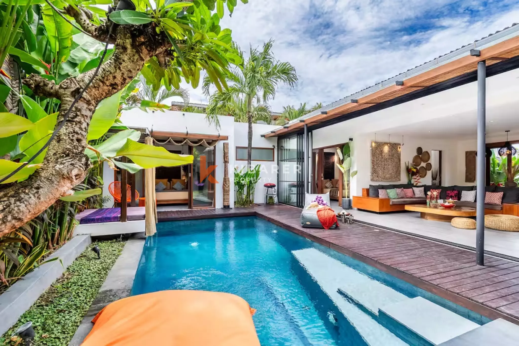 Designed Tropical Three Bedroom Enclosed Living Villa in Kerobokan